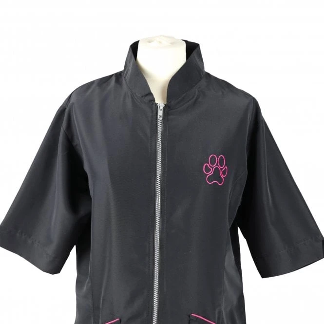 Groomers Mandarin Collar Jacket - Black with Pink Piping Groomers Mandarin Collar Jacket - Black With Pink Piping -Dog Groomers Shop groomers mandarin collar jacket black with pink piping p10336 12726 medium